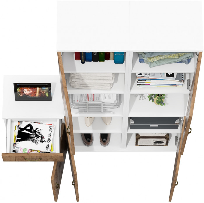 Лидер-8 Пенал + Пенал + Тумба МД 3.15, белый шагрень/крафт золото