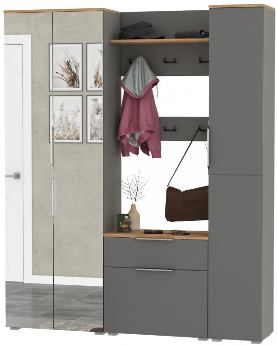 Октава Прихожая 15-123Н, серый графит/дуб крафт золотой/фасады МДФ серый графит