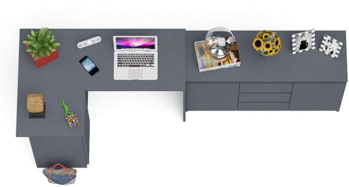 Мори Стол компьютерный МС-16 левый + Комод МК1200.3, цвет графит, ШхГхВ 244,8х84,9х76,6 см., выдвижные ящики слева, НЕ универсальная сборка