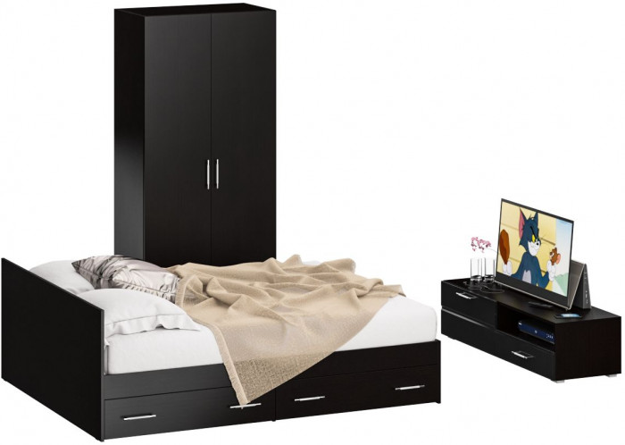 Спальня Стандарт 3-1600Я, венге/фасады ТВ тумбы МДФ чёрный глянец