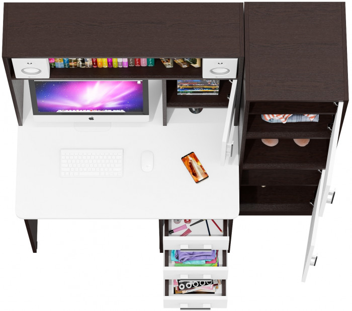 компьютерный стол С-МД-СК9+Пенал С-МД-СК9П, венге/белый шагрень