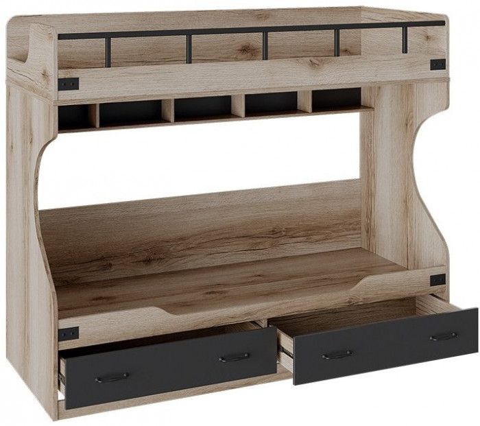 Окланд ТД-324.11.01 Кровать двухъярусная (Фон Черный/Дуб Делано)