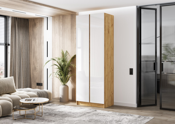 Келвин Шкаф 2-х створчатый (800) (Белый Глянец, Дуб Крафт)