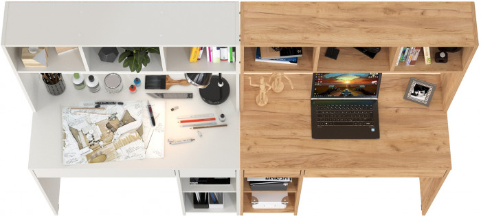 Стол компьютерный Комфорт 12.77F + Стол компьютерный Комфорт 12.77F, цвет белый шагрень/дуб крафт золотой, ШхГхВ 200х49,8х147 см., универс. сборка