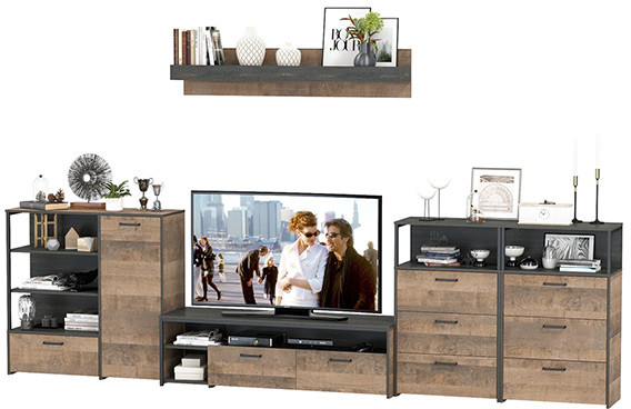 Трувор Гостиная 105, цвет дуб гранж песочный/интра, ШхГхВ 390,8х45,4х195 см., универсальная сборка