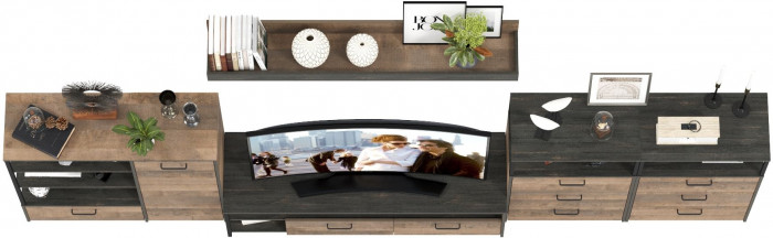 Трувор Гостиная 105, цвет дуб гранж песочный/интра, ШхГхВ 390,8х45,4х195 см., универсальная сборка