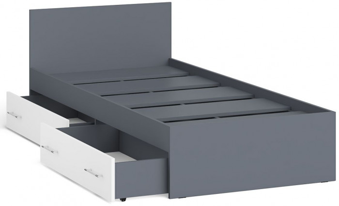 Мори Кровать с ящиками 0900, цвет графит/белый, ШхГхВ 93,5х203,5х70 см., сп.м. 900х2000 мм., без матраса, основание есть