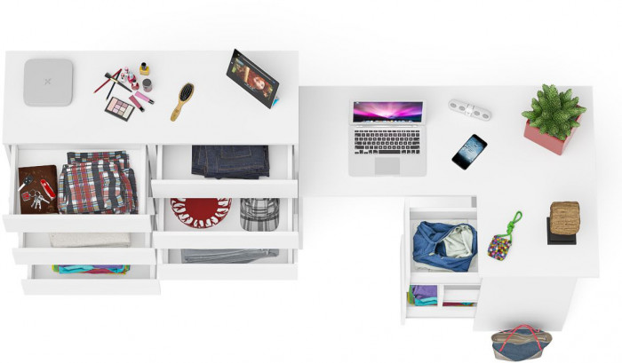 Мори компьютерный стол МС-16 правый + Комод МК1200.10, белый