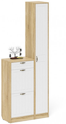 Прихожая П-6 Компоновка № 22, цвет дуб сонома/фасады МДФ белое дерево фрезеровка прованс, ШхГхВ 80х35х210 см., универсальная сборка