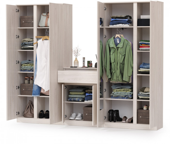 КР100 Ника прихожая № 10, цвет ясень анкор светлый, ШхГхВ 255,6х38,3х207,9 см., универсальная сборка