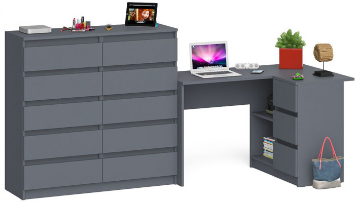Мори компьютерный стол МС-16 правый + Комод МК1200.10, графит