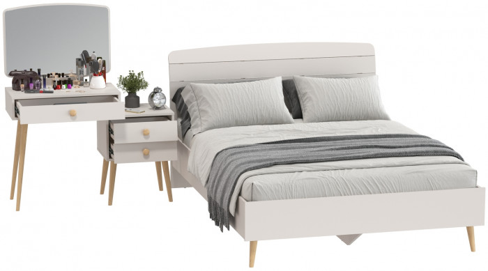 Афина Спальня Кровать 1400 + Трюмо, кашемир серый