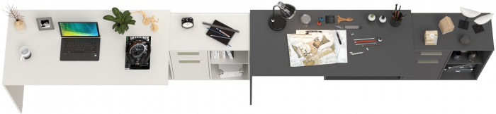 Два Стола письменных Лайт 03.245, цвет белый шагрень/тёмно-серый, ШхГхВ 342,9х136х75,2 см.(угловой) или 407,2х60х75,2 см.(прямой), универс. сборка