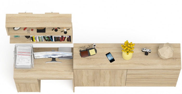 Мори Стол компьютерный МС-1 левый + Комод МК1600.1 + Полка 900, цвет дуб сонома, ШхГхВ 250,4х50х209,6 см., НЕ универсальная сборка