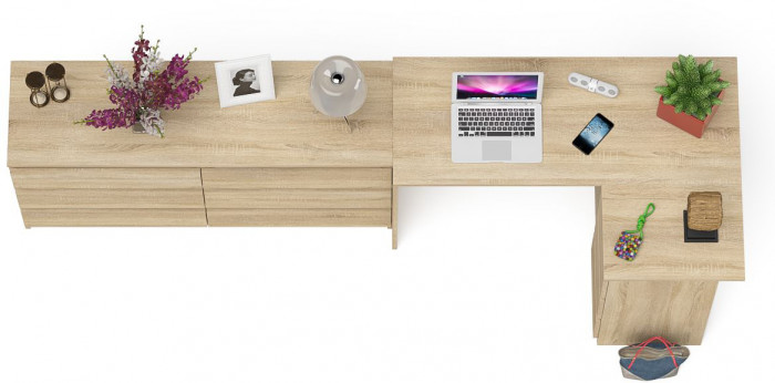 Мори Стол компьютерный МС-16 правый + Комод МК1380.6, цвет дуб сонома, ШхГхВ 262,4х84,9х76,6 см., выдвижные ящики справа, НЕ универсальная сборка