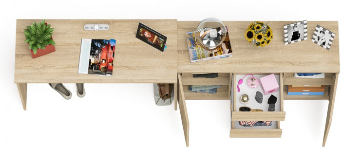 Мори Стол письменный МСП1200.1 + Комод МК1200.3, цвет дуб сонома, ШхГхВ 240,8х50х76,6 см., универсальная сборка