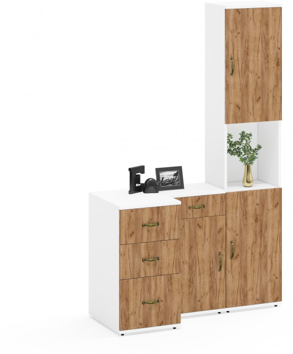 Лидер-8 Пенал + Тумба МД 3.15 + Тумба МД 3.16, белый шагрень/крафт золото