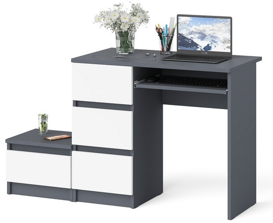 Мори компьютерный стол МС-6 левый + Тумба ТМП400.1, графит/белый