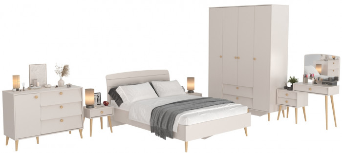 Афина Спальня 02-1400, цвет кашемир серый, сп.м. 1400х2000 мм., б/м, основание есть - фанера