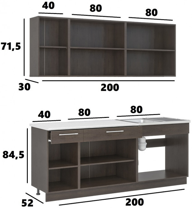 Кухонный гарнитур Маша 2.0 м, дуб сонома