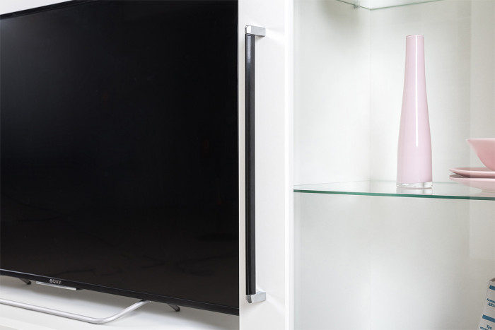 Валенсия Гостиная № 069, цвет ЛДСП белый шагрень/МДФ белый шагрень, ШхГхВ 327,2х38,3х225,2 см., ниша для ТВ 133х38х117 см., универсальная сборка