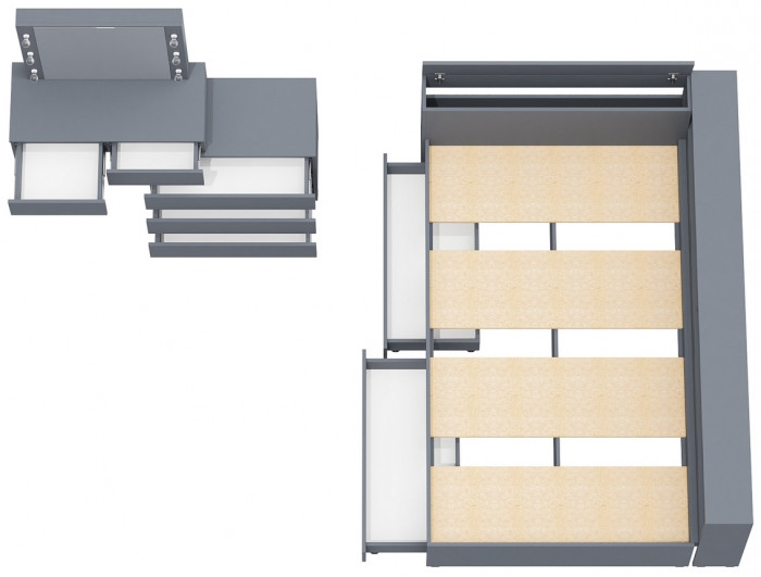 Ксения Кровать с ящиками 1200 + прикроватный блок + Столик с подсветкой 110, графит