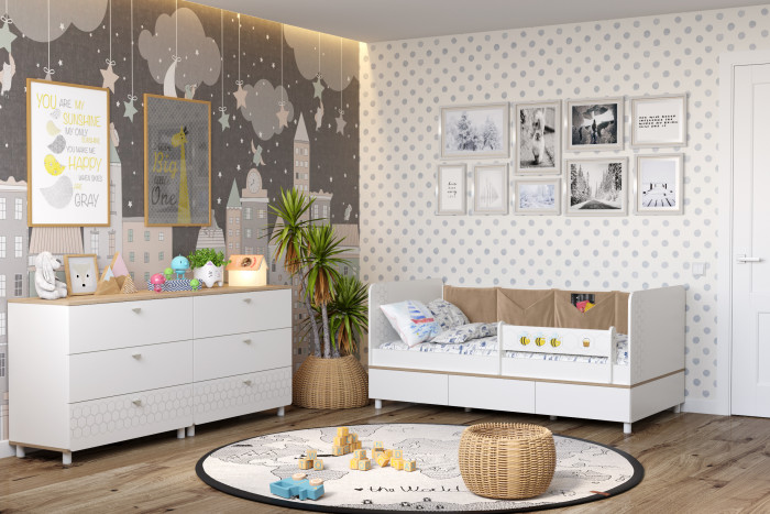 Эйп 11.40 Кровать, цвет белый/дуб белый, ШхГхВ 164,2х89,7х75 см., сп. м. 800х1600 мм., б/м, осн. есть, макс. нагрузка 80 кг., рек. выс. матр. 120 мм.