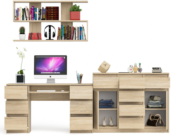 Мори компьютерный стол МС-2 + Комод МК1200.4 + Полка 1200, дуб сонома