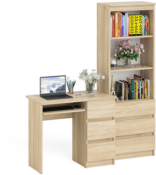 Мори компьютерный стол МС-6 правый + Стеллаж МСТ600.3, дуб сонома