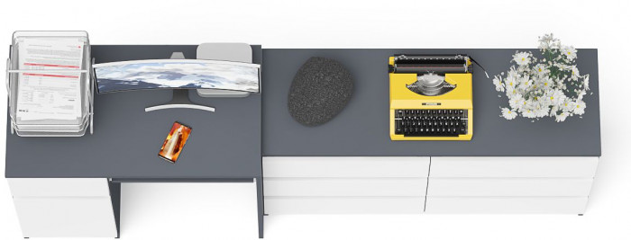 Мори Стол компьютерный МС-1 левый + Комод МК1200.6, цвет графит/белый, ШхГхВ 210,4х50х76,6 см., выдвижной ящик слева, НЕ универсальная сборка