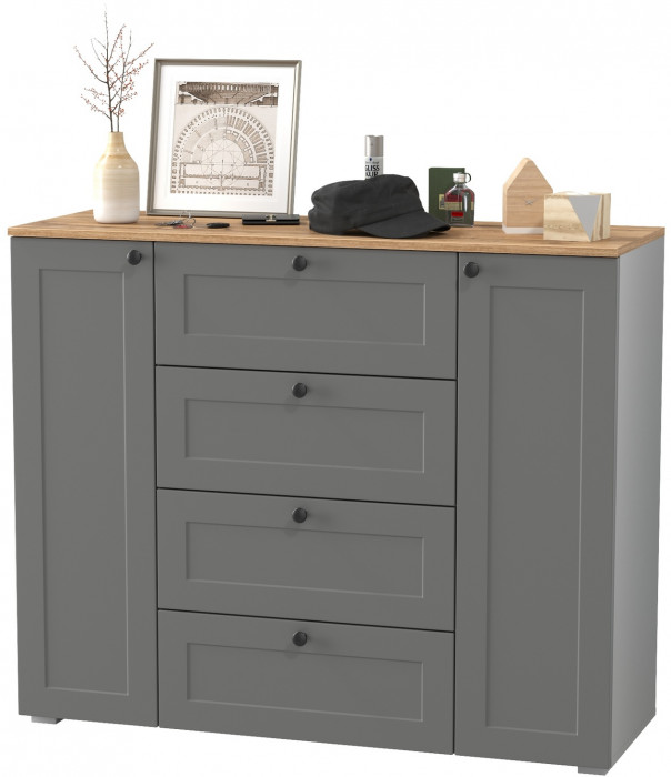 Остин 16.221 Комод, цвет серый графит/дуб крафт золотой, ШхГхВ 120х41,9х99,3 см.