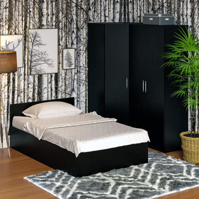 Спальня Стандарт 2-1200, цвет венге, ШхГхВ 123,5х203,5х70 + 171,2х81,2х200 см., сп.м. 1200х2000 мм., без матраса, основание есть