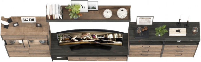 Трувор Гостиная 109, цвет дуб гранж песочный/интра, ШхГхВ 367,6х45,4х195 см., универсальная сборка