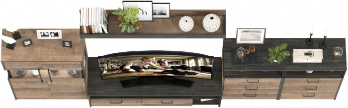 Трувор Гостиная 109, цвет дуб гранж песочный/интра, ШхГхВ 367,6х45,4х195 см., универсальная сборка