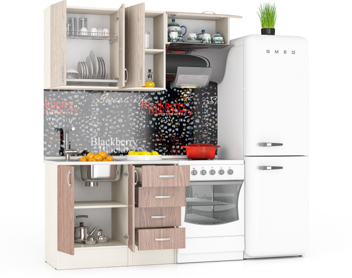 Кухня Мери 04 ШВ600+ШВ400+ШВв600+ШН600+ШН4Я400, цвет дуб/ясень шимо светлый/ясень шимо тёмный, ШхГхВ 160х30х67 см./100х60х85 см.