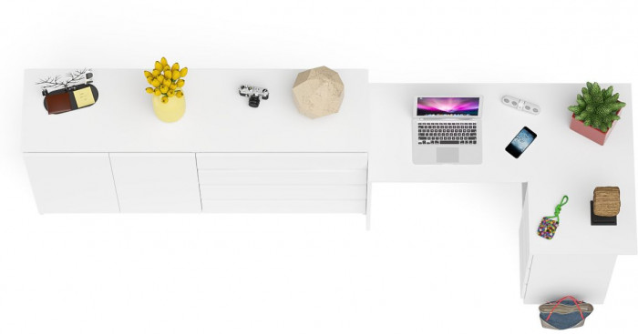 Мори Стол компьютерный МС-16 правый + Комод МК1600.1, цвет белый, ШхГхВ 284,8х84,9х94 см., выдвижные ящики справа, НЕ универсальная сборка