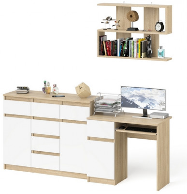 Мори компьютерный стол МС-1 левый + Комод МК1200.4 + Полка 900, дуб сонома/белый