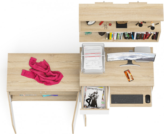 Мори компьютерный стол МС-1 левый + Тумба МА900.1 + Полка 900, дуб сонома/белый