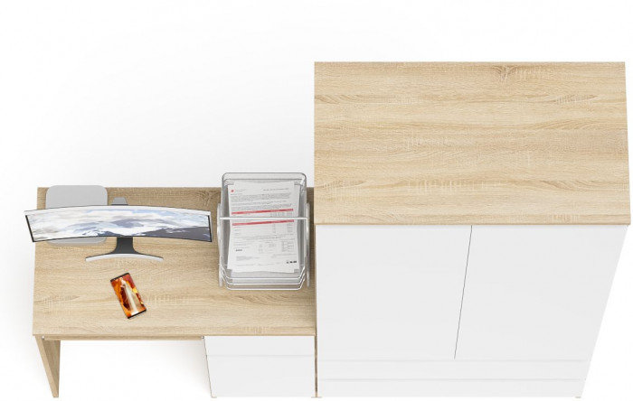 Мори компьютерный стол МС-1 правый + Шкаф МШ900.1, дуб сонома/белый