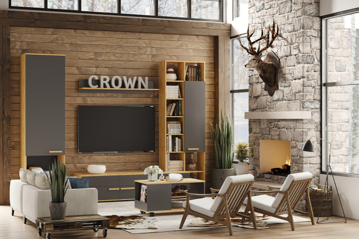 Шкаф МЦН Кровн 11, Графит, Дуб золотистый