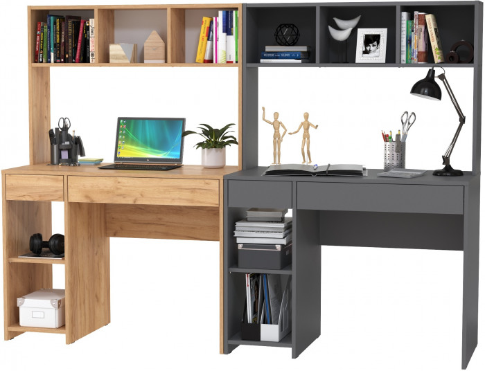 Стол компьютерный Комфорт 12.77F + Стол компьютерный Комфорт 12.77F, цвет дуб крафт золотой/тёмно-серый, ШхГхВ 200х49,8х147 см., универсальная сборка