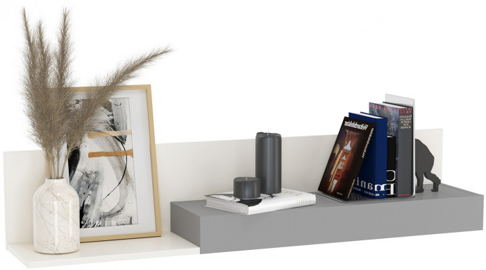 Торонто 16.475 Полка, цвет белый шагрень/стальной серый, ШхГхВ 120х23,2х24 см., универсальная сборка