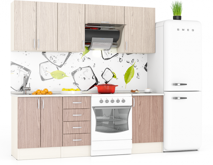 Кухня Мери 05 ШВ600+ШВ400+ШВв600+ШВ500+ШН600+ШН4Я400+ШН500, цвет дуб/ясень шимо светлый/ясень шимо тёмный, ШхГхВ 210х30х67 см./150х60х85 см.