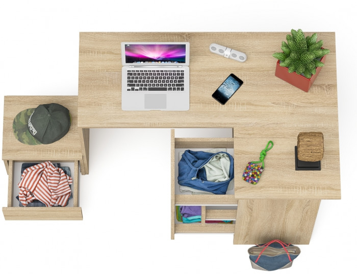 Мори компьютерный стол МС-16 правый + Тумба ТМП400.1, дуб сонома