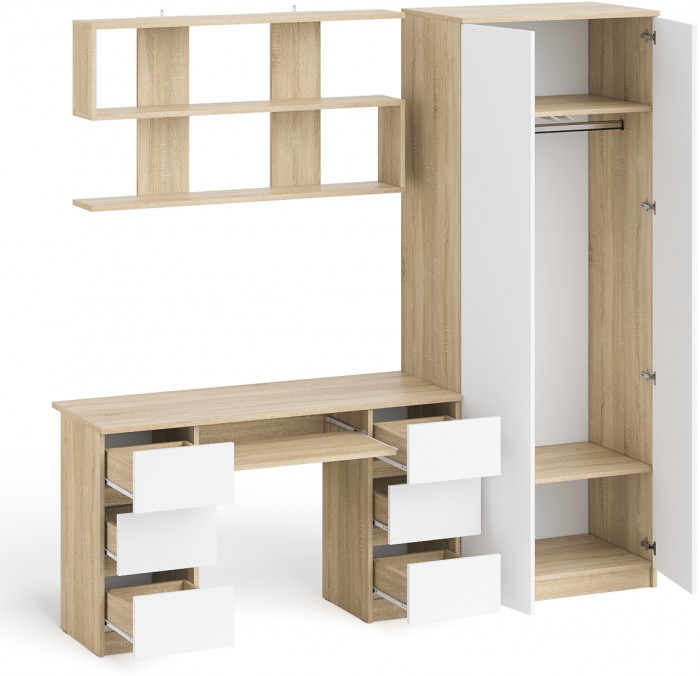Мори компьютерный стол МС-2 + Шкаф МШ800.1 + Полка 1200, дуб сонома/белый