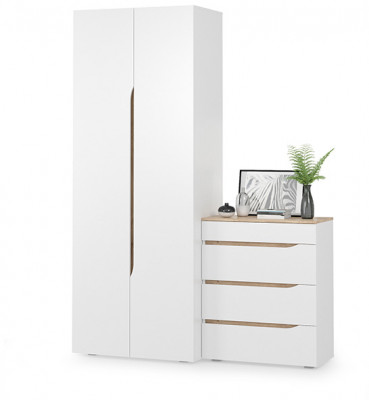 Муссон 13.198 Шкаф двухстворчатый + 13.97 Комод, цвет белый/дуб эндгрейн элегантный, ШхГхВ 164,6х52,3х229,8 см., НЕ универсальная сборка