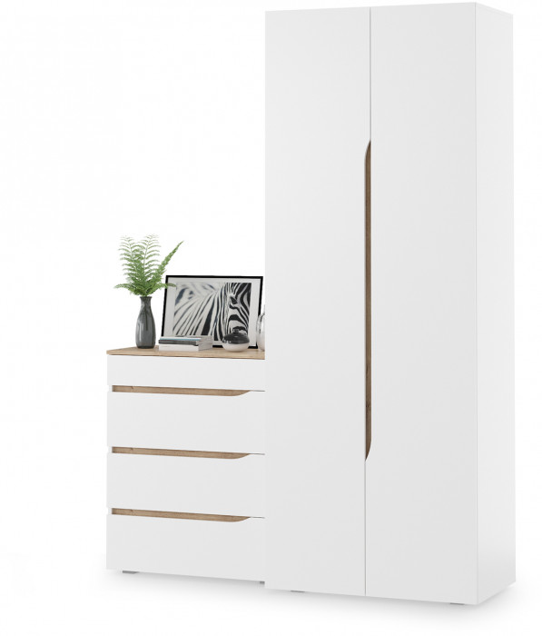 Муссон 13.198 Шкаф двухстворчатый + 13.97 Комод, цвет белый/дуб эндгрейн элегантный, ШхГхВ 164,6х52,3х229,8 см., НЕ универсальная сборка