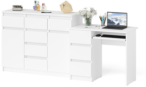 Мори компьютерный стол МС-6 левый + Комод МК1200.4, белый