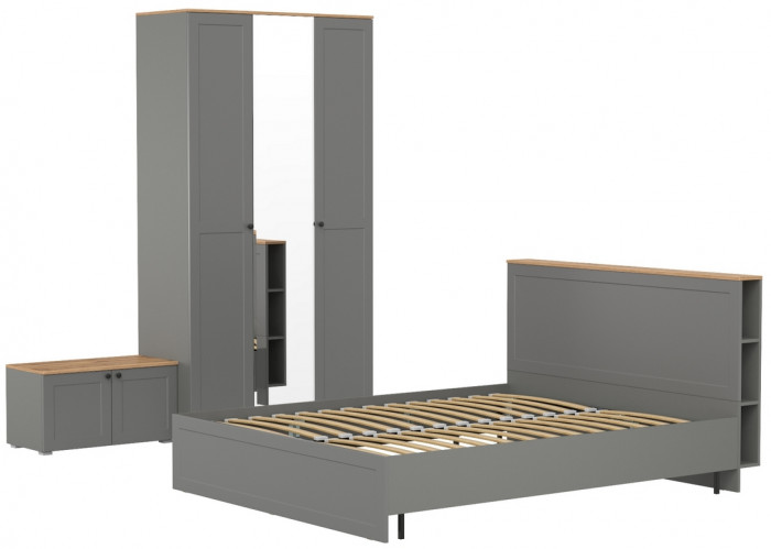 Остин 11.53 Кровать + ортопед + 13.336.03 Шкаф для одежды + 13.257 Тумба, серый графит/дуб крафт золотой
