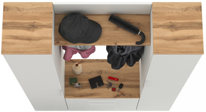 Октава Прихожая 18, цвет белый шагрень/дуб крафт золотой/фасады МДФ белый шагрень, ШхГхВ 129,3х35,4х197,6 см., универсальная сборка